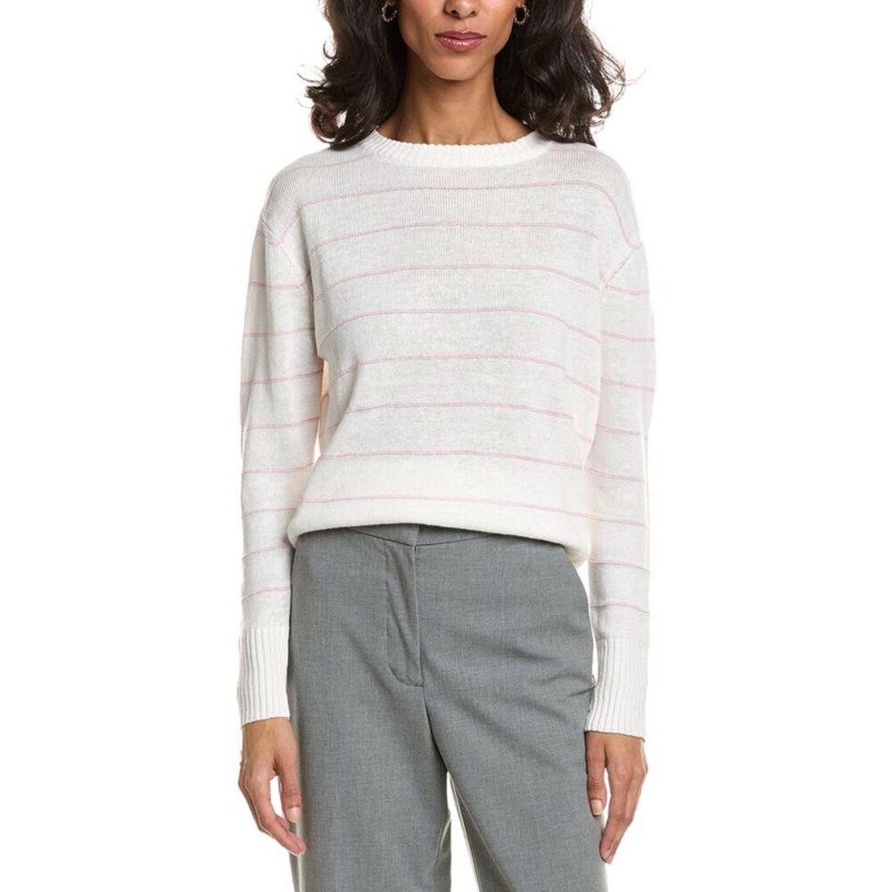 Forte Womens  Textured Crop Linen Sweater, White